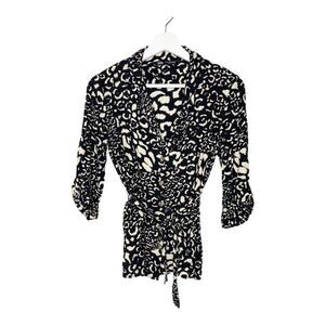 ZARA Button Up Tie Waist Animal Printed Blouse
